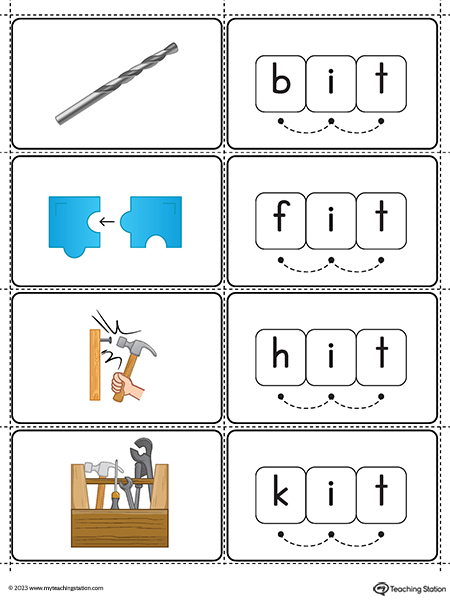 It word family small picture cards printable pdf color