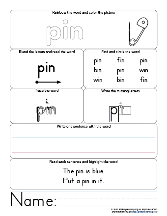 Pin worksheet