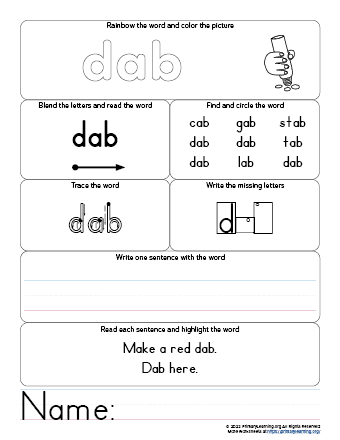 Dab worksheet