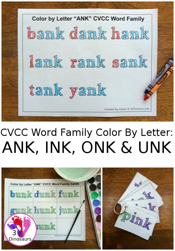 Free cvcc word family color by letter sheets