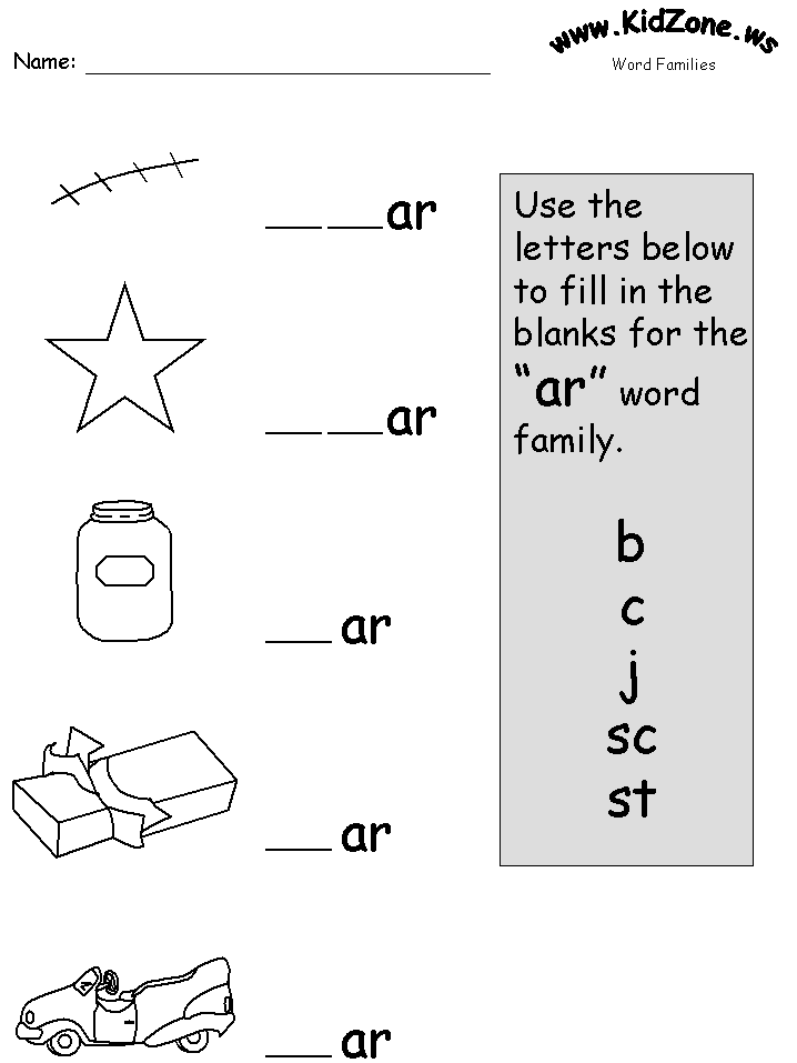 Free printable word family worksheets