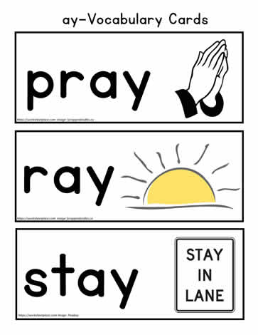 Ay word family vocabulary cards worksheets
