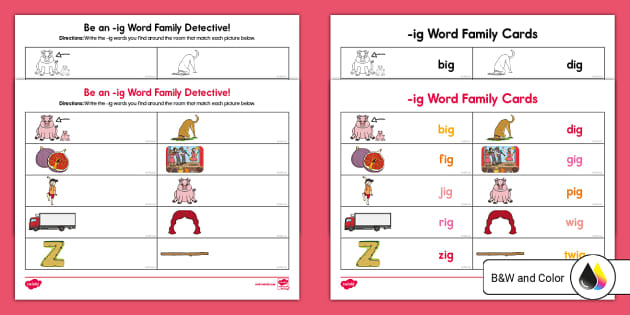 Ig word family read and write the room activity