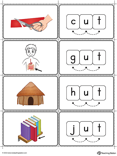 Ut word family small picture cards printable pdf color