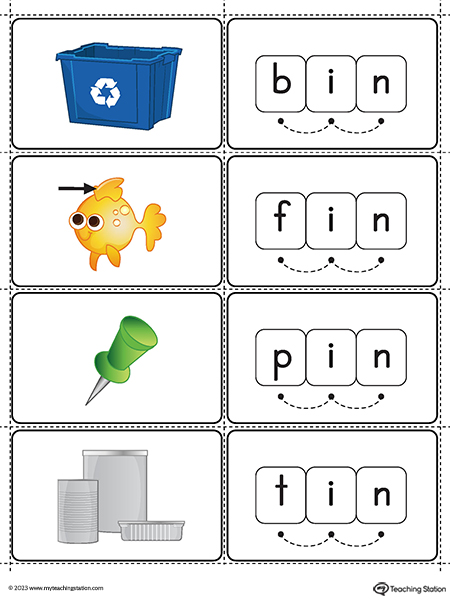In word family small picture cards printable pdf color