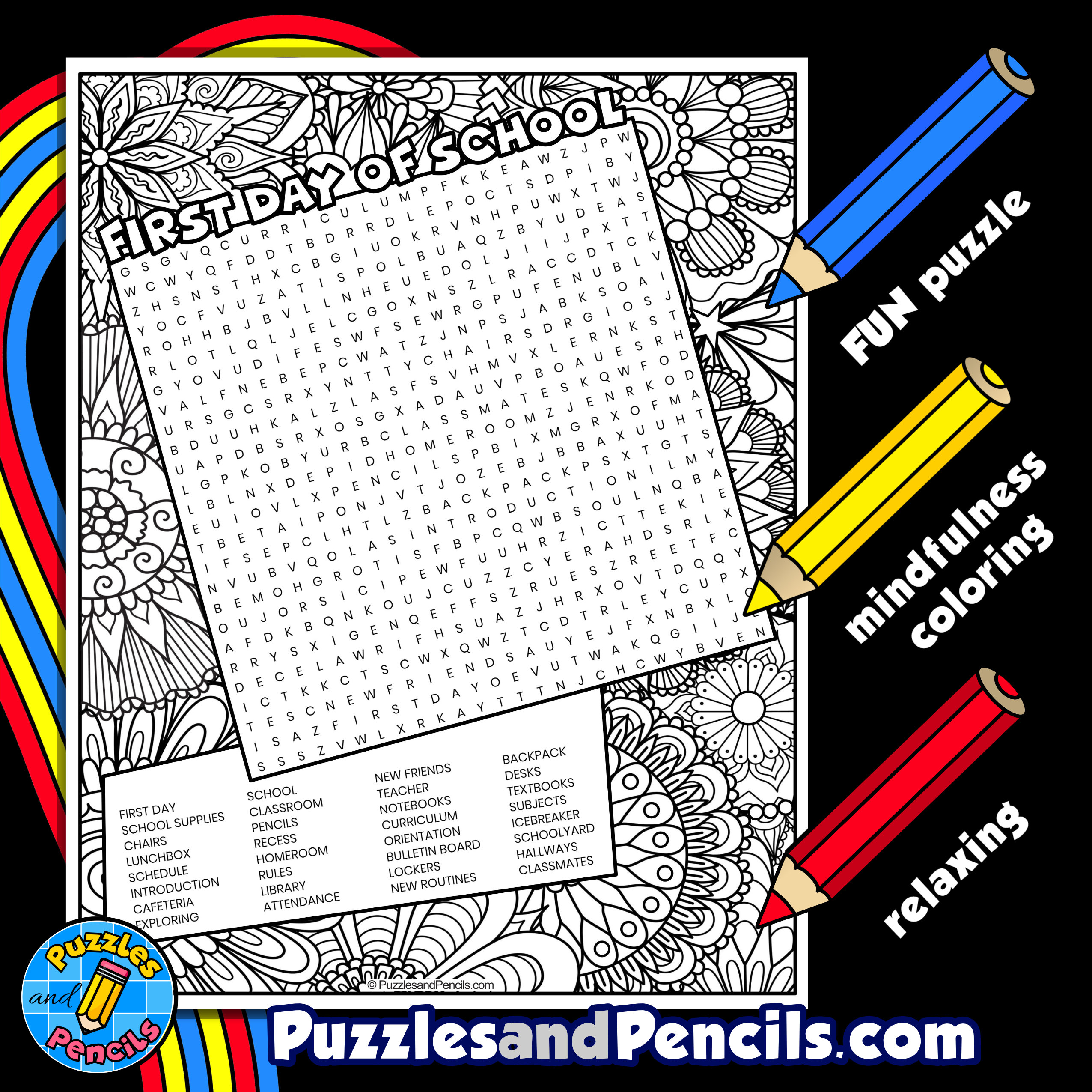 First day of school word search puzzle with coloring back to school wordsearch made by teachers