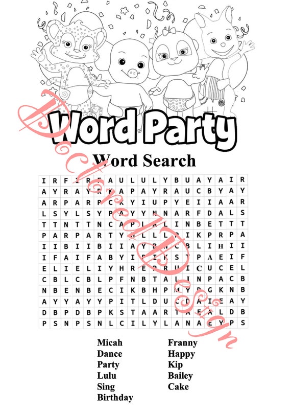 Word party coloring sheets