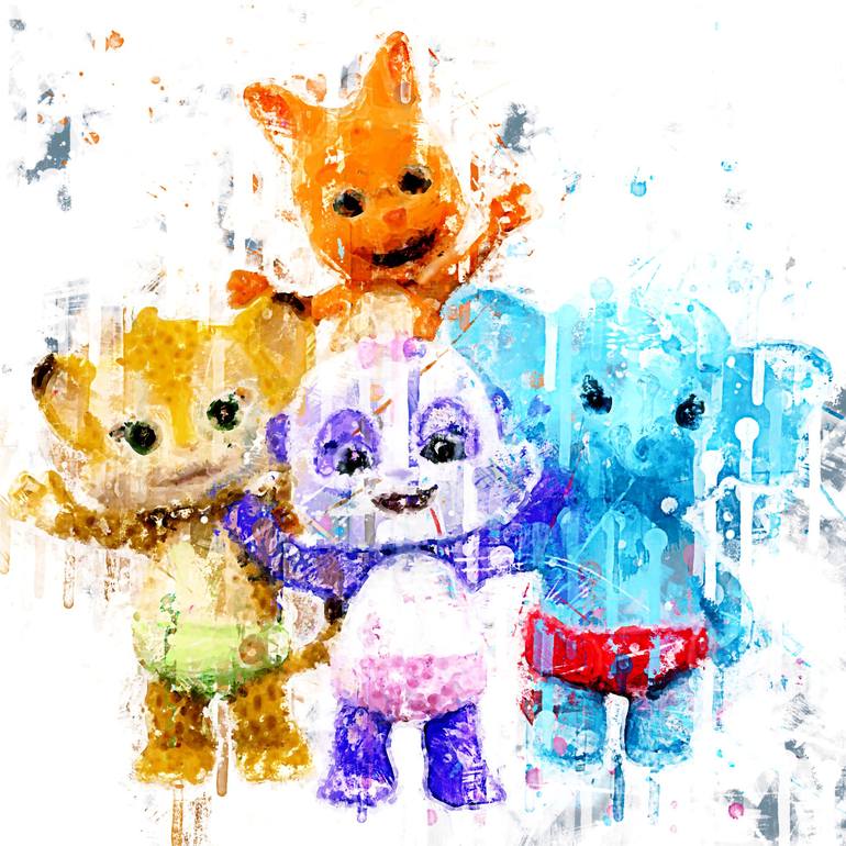 Cartoon word party friends character painting watercolor animation painting by philips jackson saatchi art