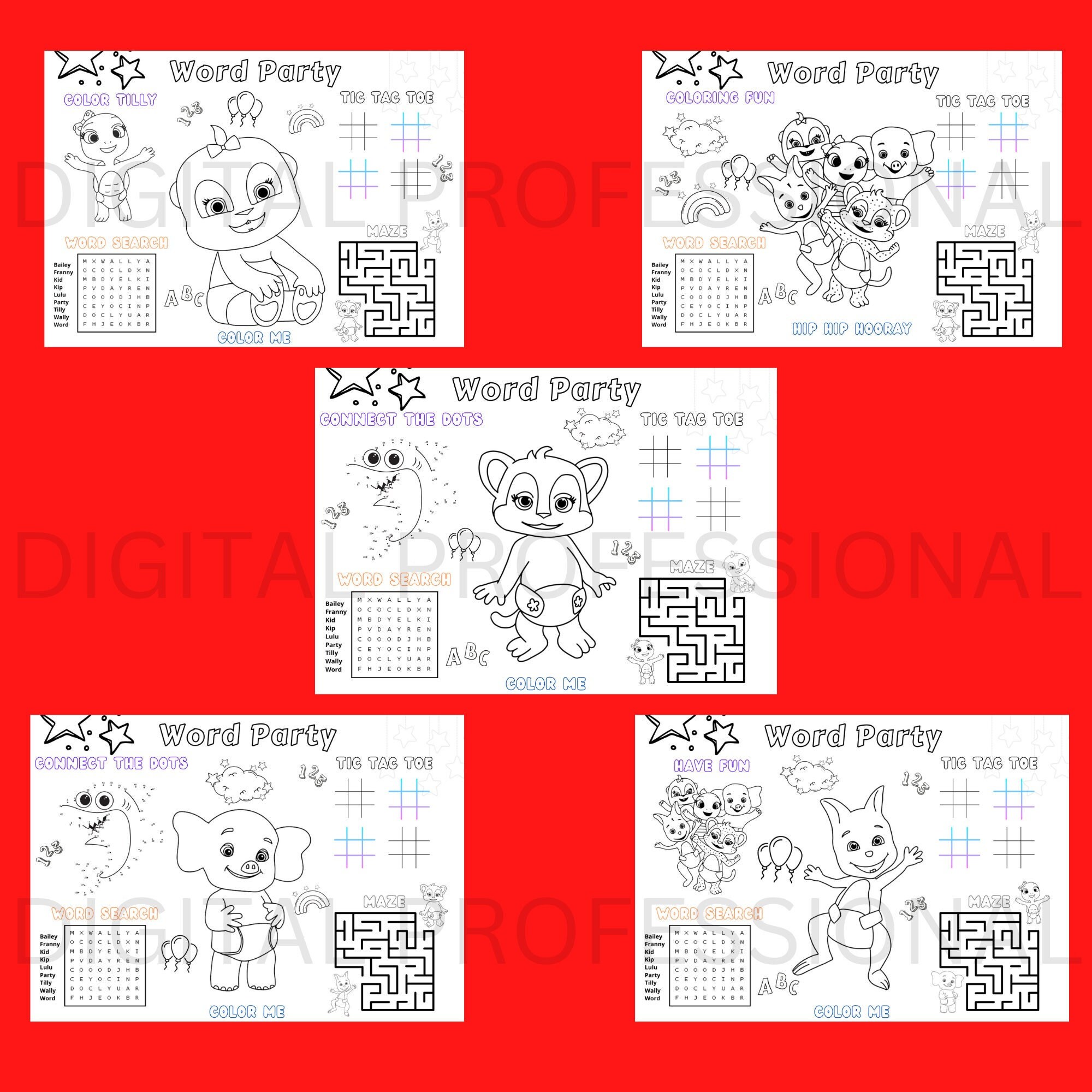Word party coloring pages