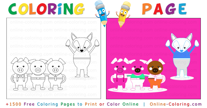 The three little pigs free online coloring page
