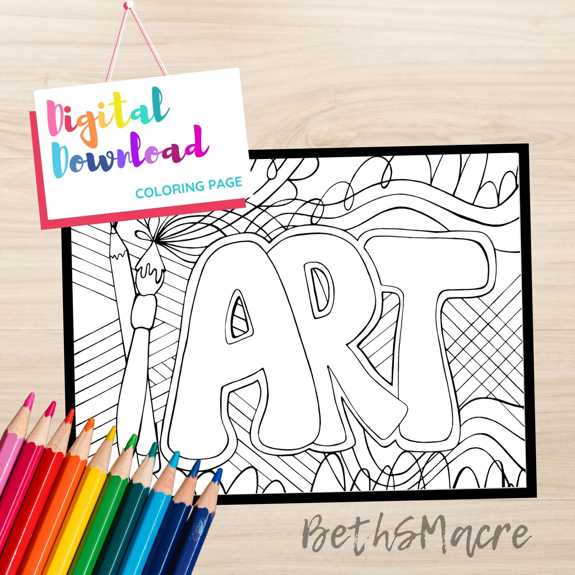 Printable coloring page with word art and abstract designs doodling coloring page instant download black and white printable for coloring download now