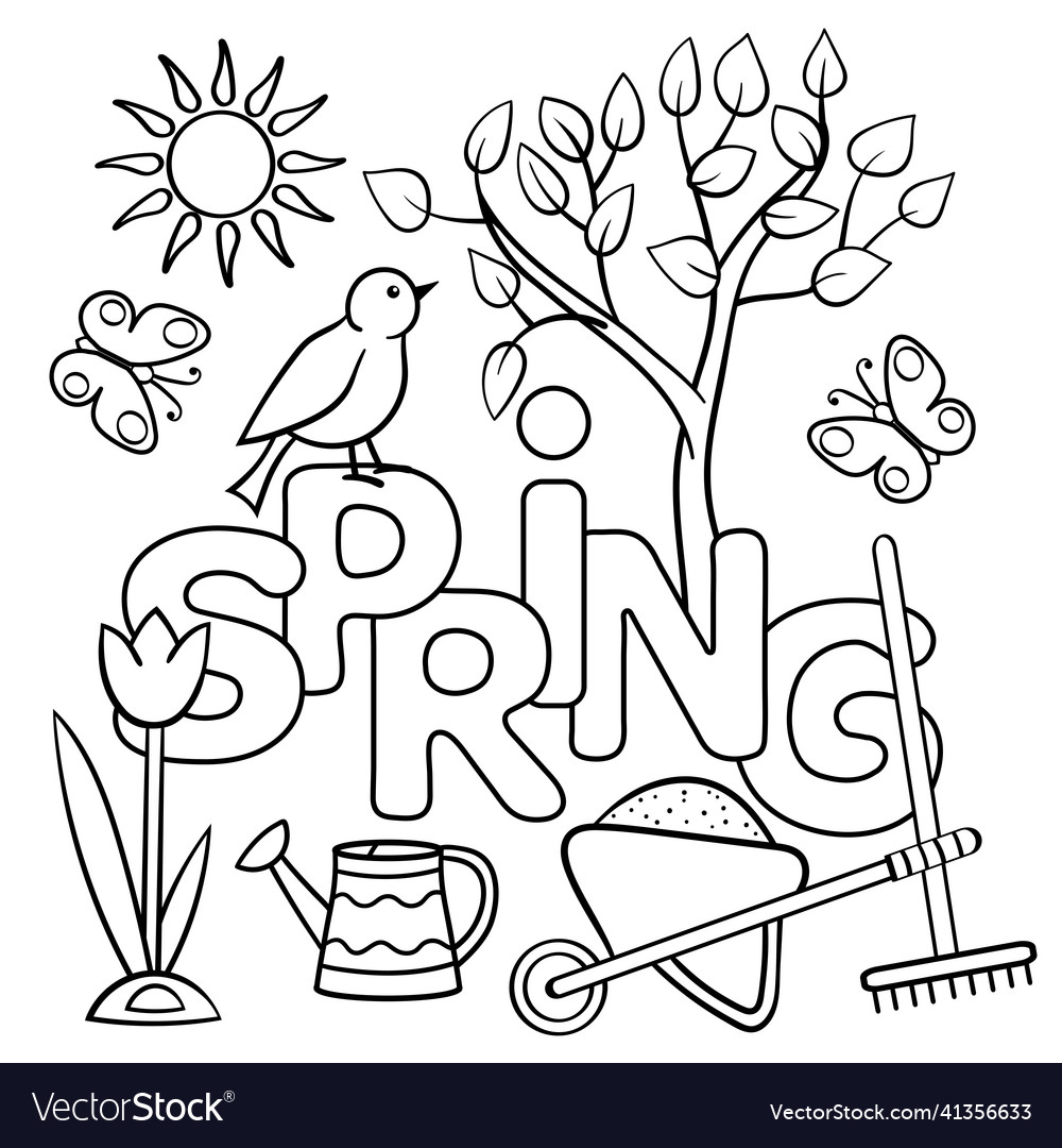 Coloring page with the word spring royalty free vector image
