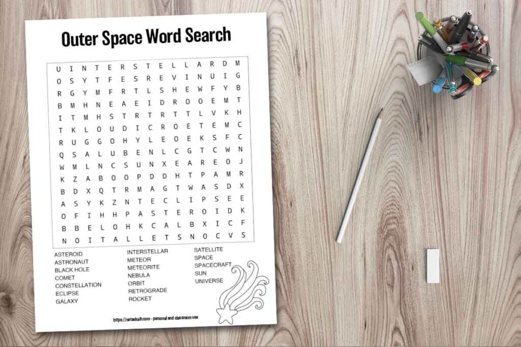 Free printable outer space word search easy hard versions