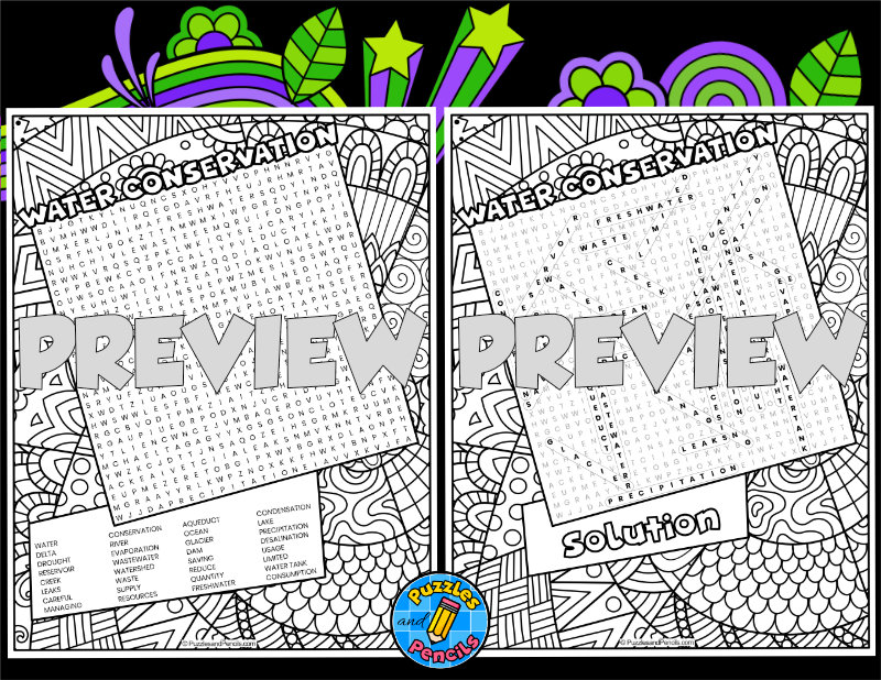 Water conservation word search puzzle with colouring environment wordsearch teaching resources