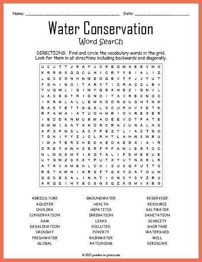 Water conservation word search