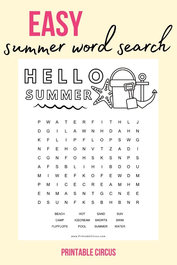 Summer word search puzzles