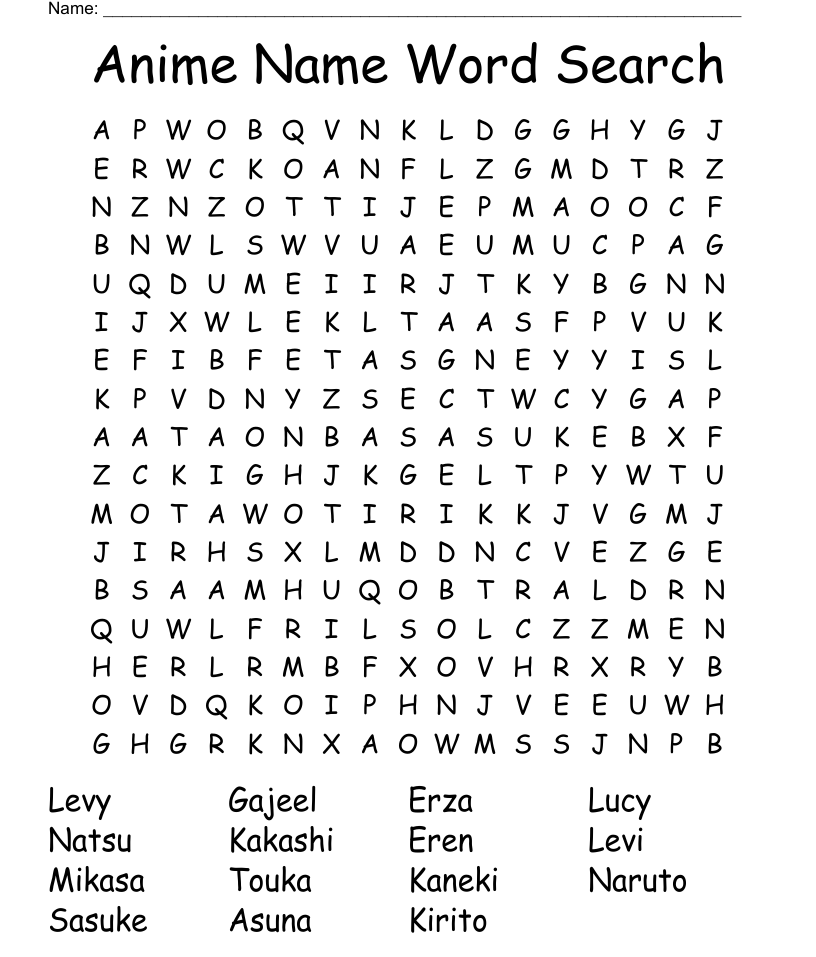 Anime word search