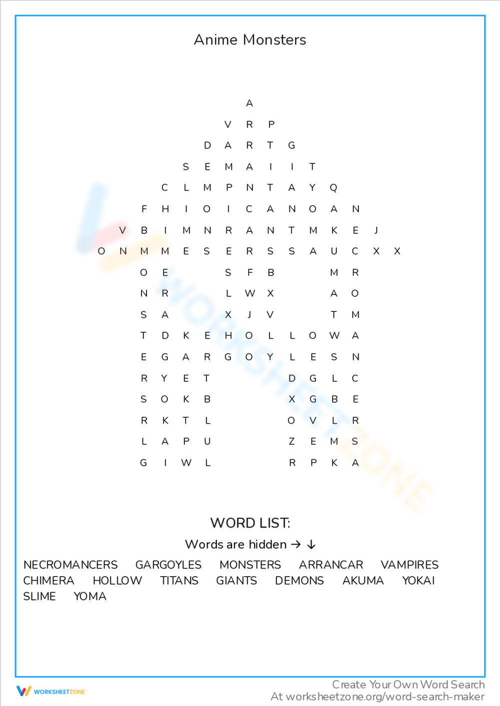 Printable online anime word search collection