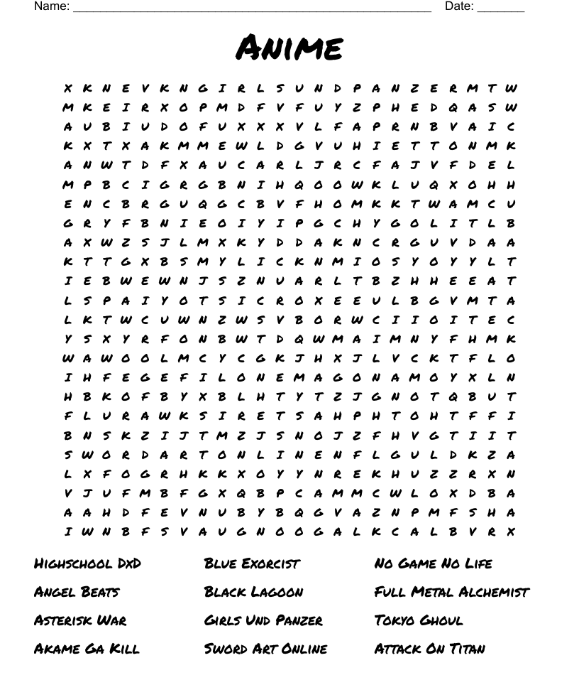 Anime word search