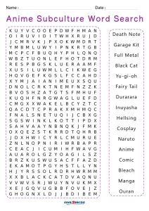 Printable anime word search