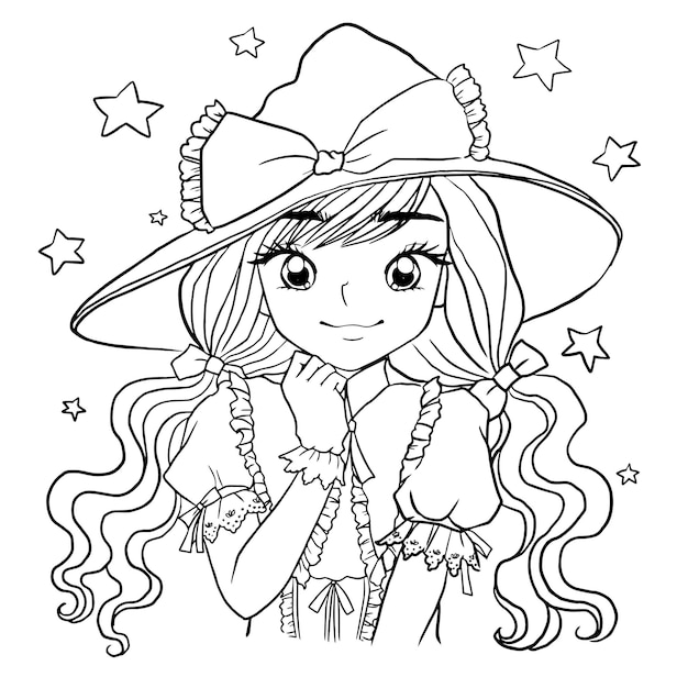 Premium vector coloring pages cute girls anime manga kawaii kids