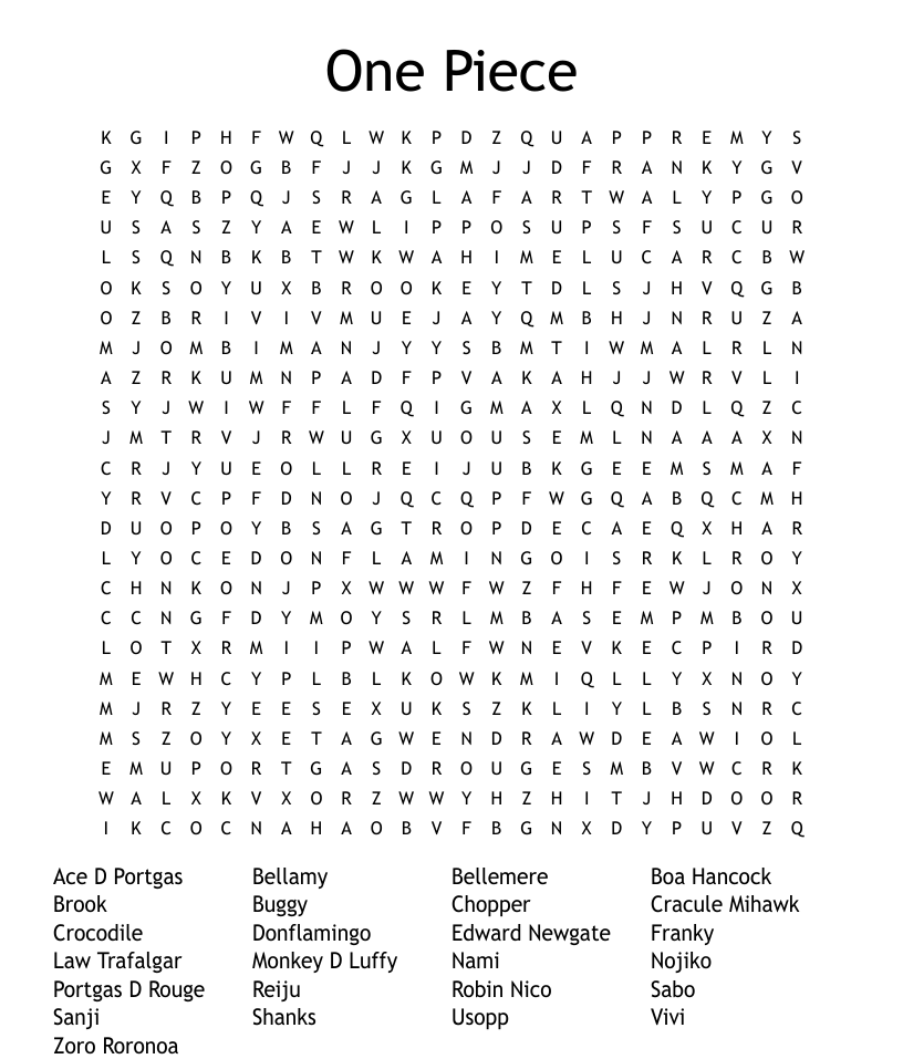 Anime manga crosswords word searches bingo cards