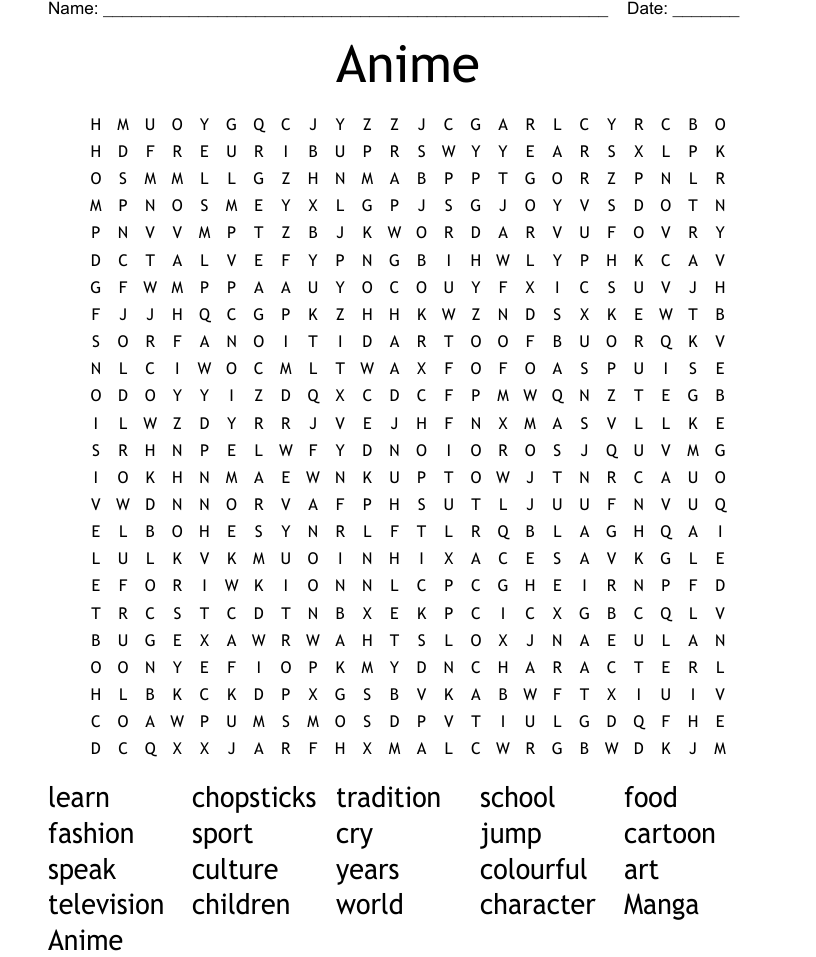 Anime word search