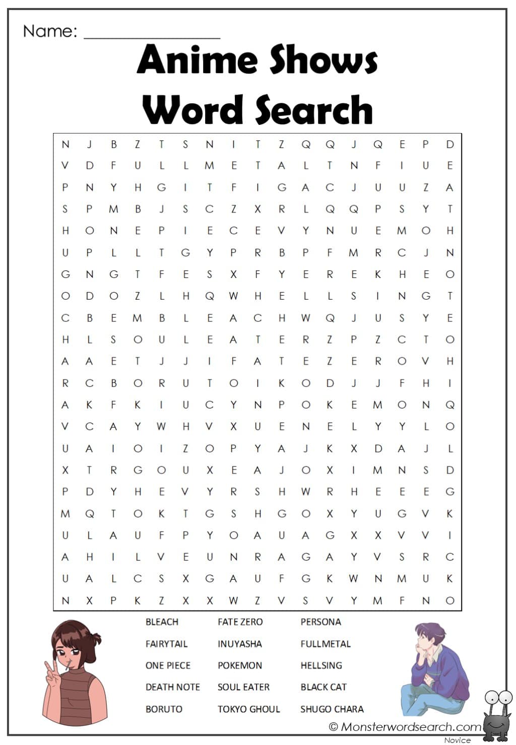 Anime shows word search