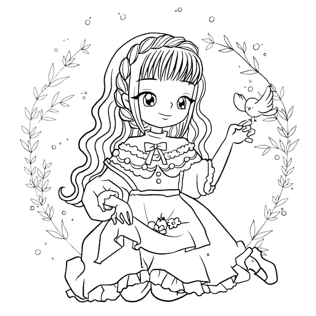 Premium vector doodle cartoon lines art coloring page girl characters cute kawaii manga anime drawings