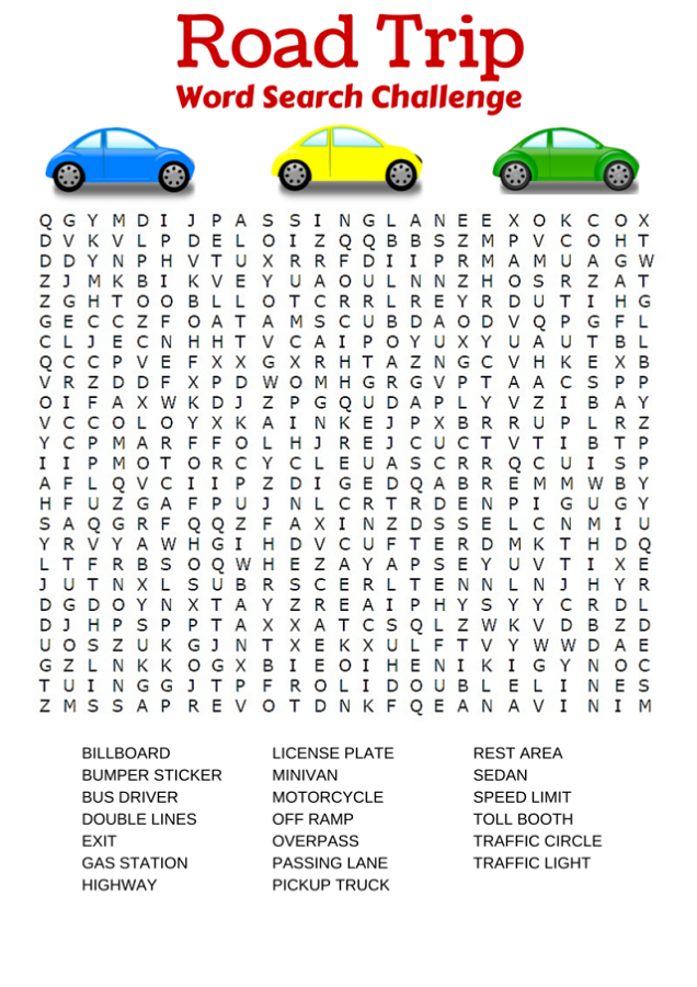 Car word search free activity shelter