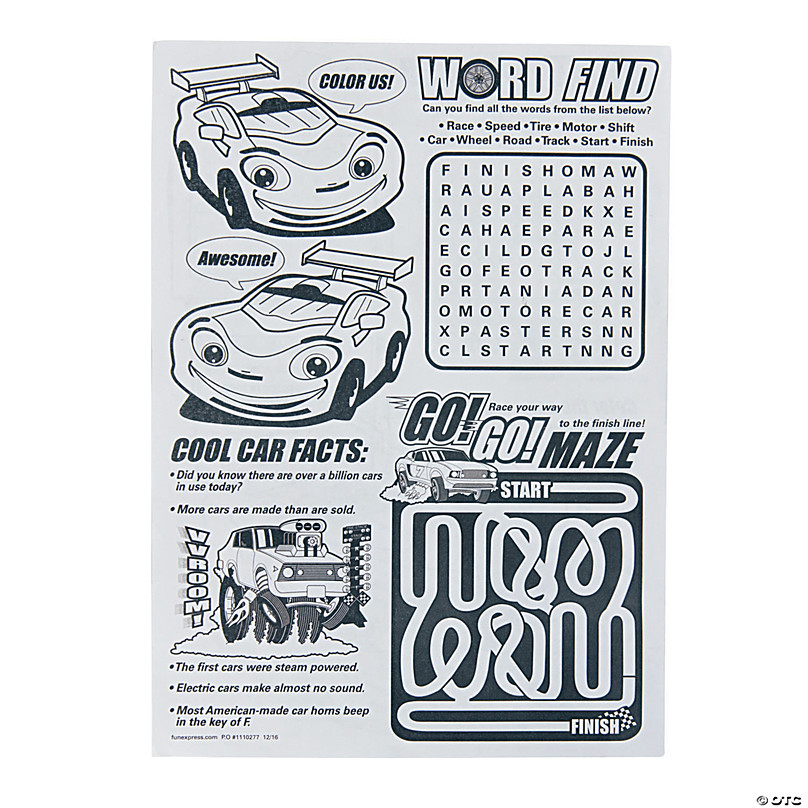 Car coloring activity sheets