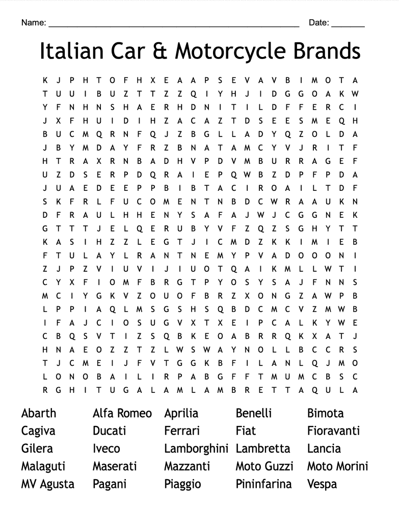 Free printable italy word search