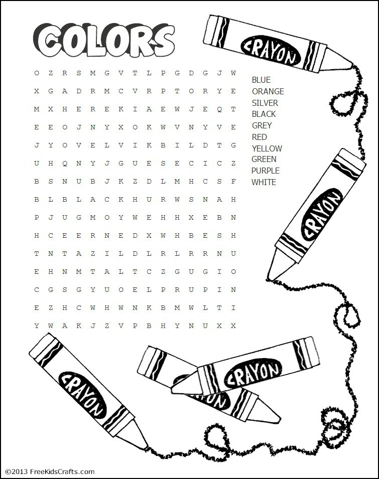 Printable colors word search