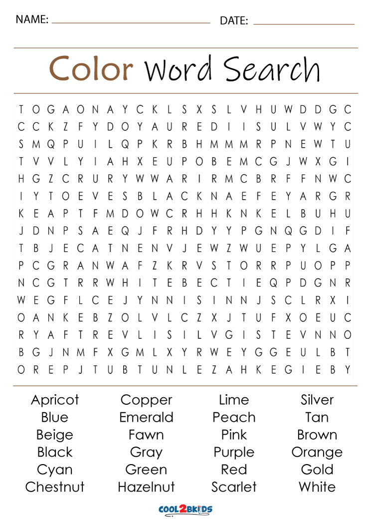 Printable color word search