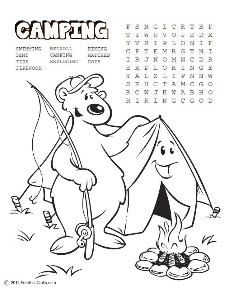 Printable camping word search and coloring page girl scout camping camping coloring pages scout camping activities