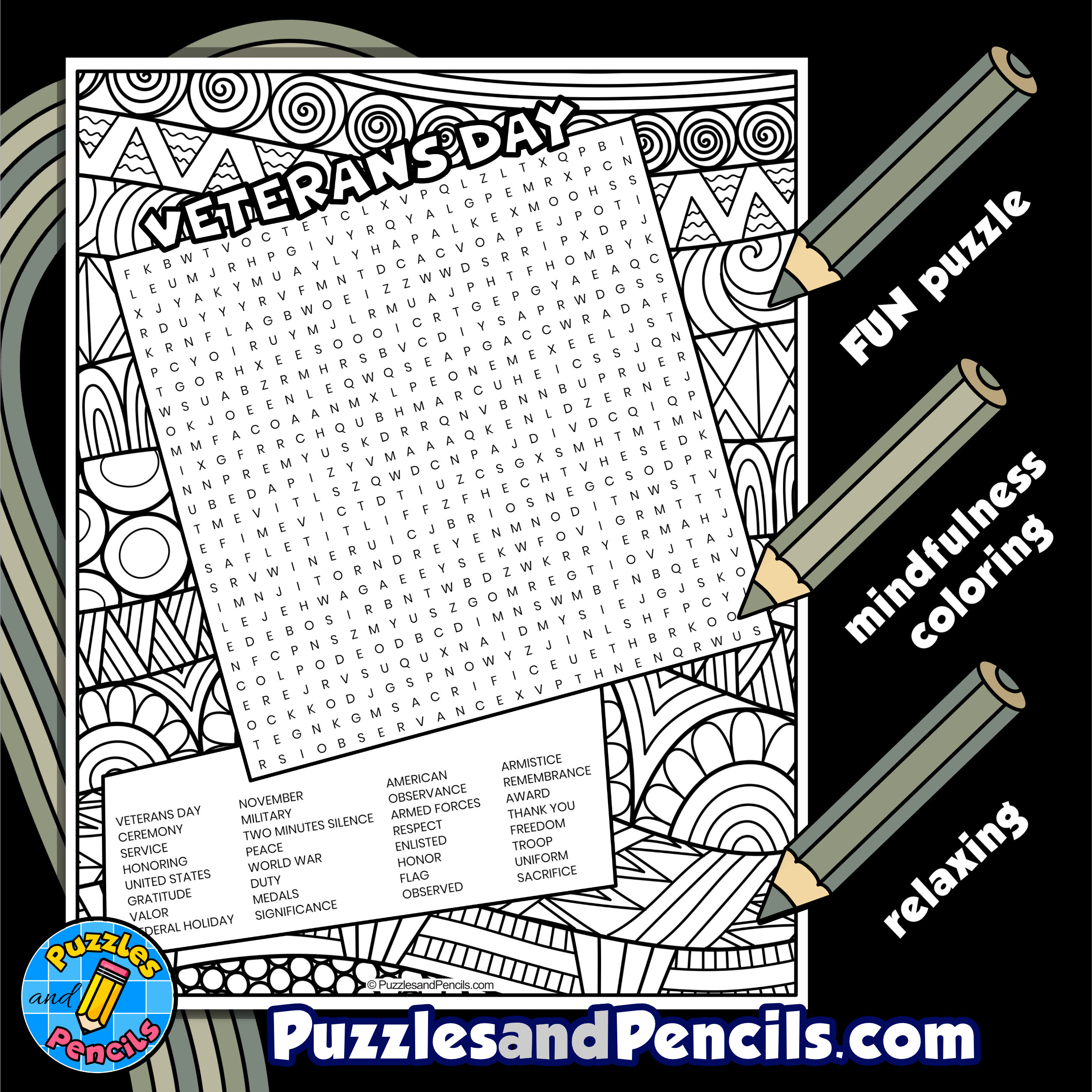 Veterans day word search puzzle activity page with coloring made by teachers