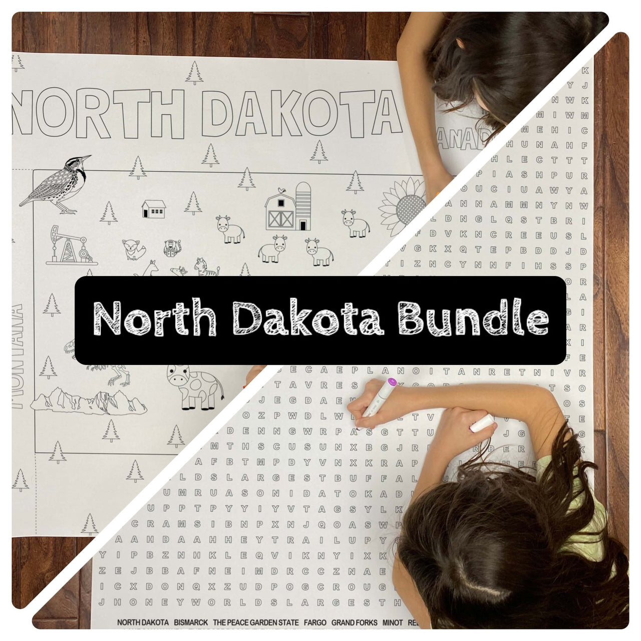 North dakota state bundle coloring and word search â