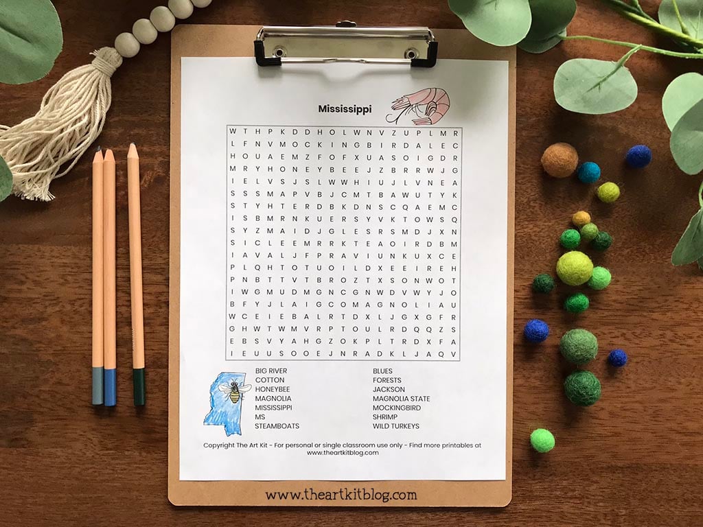 Mississippi word search coloring page free printable download â the art kit