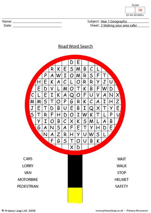 Geography road word search worksheet