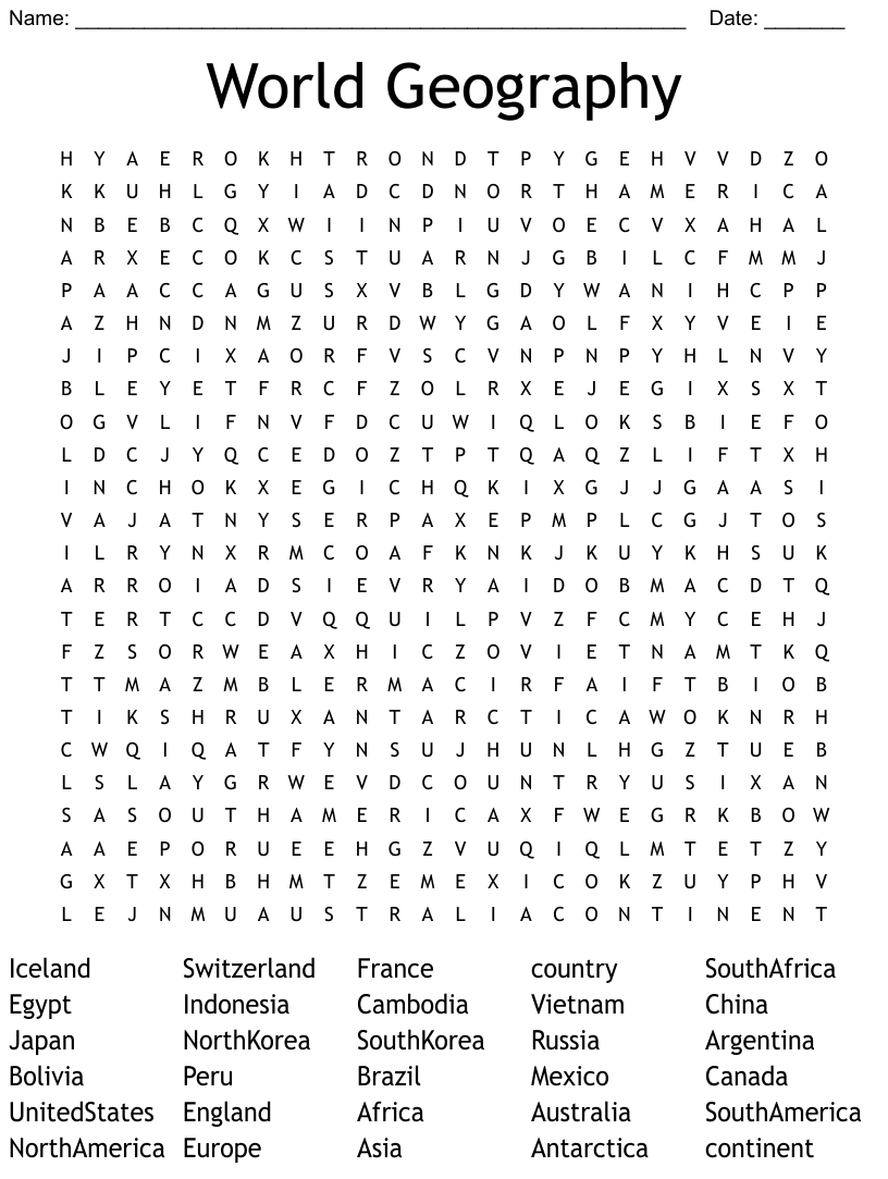 World geography word search