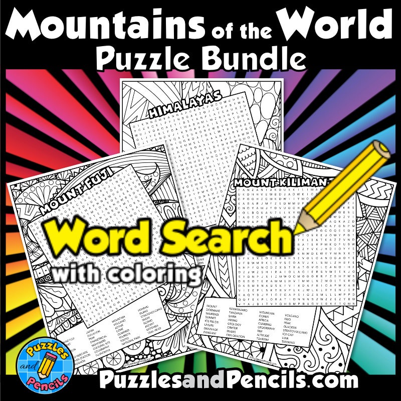 World mountains word search puzzle activity page bundle wordsearch puzzles made by teachers