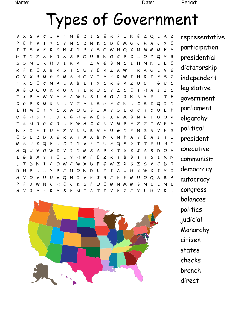 Types of government word search