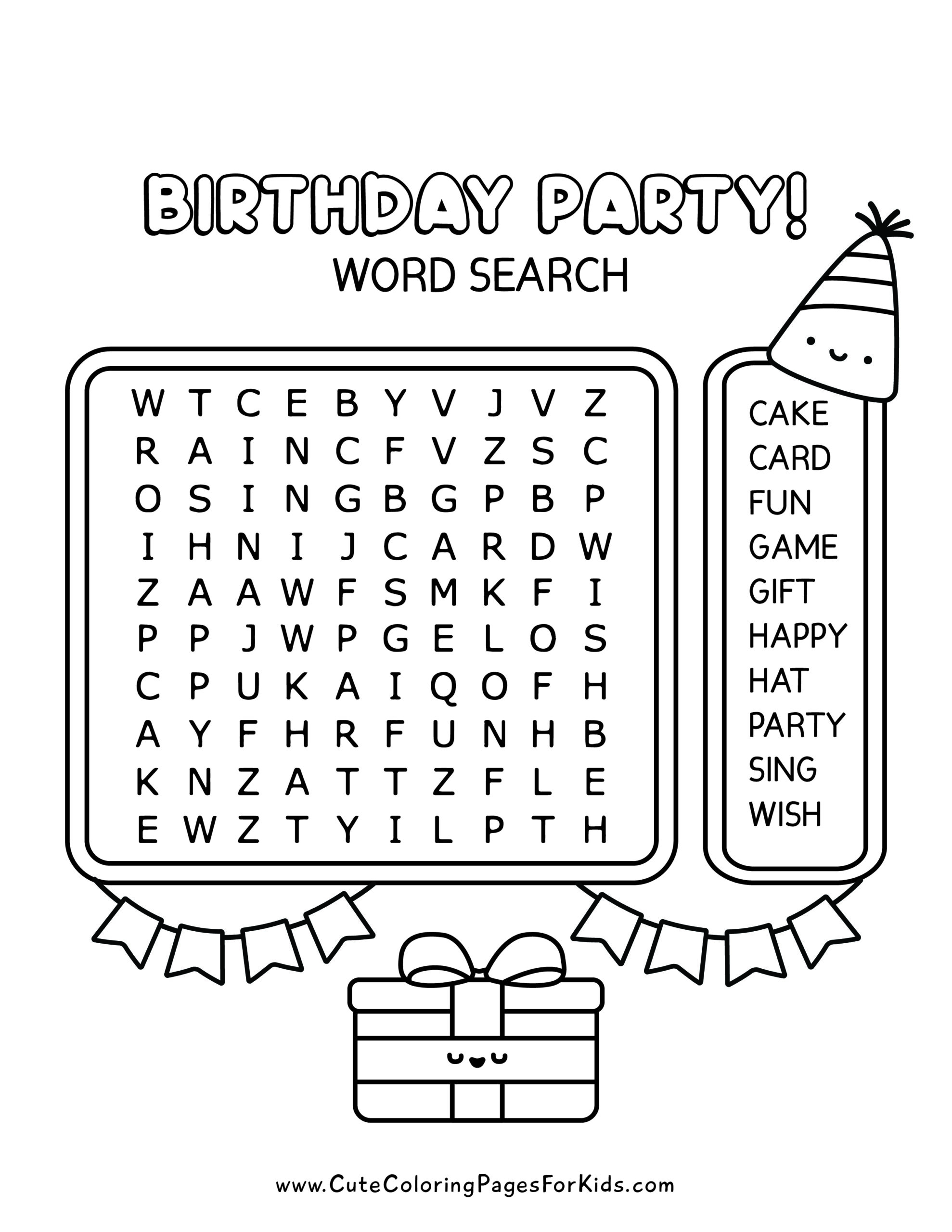 Birthday party word search