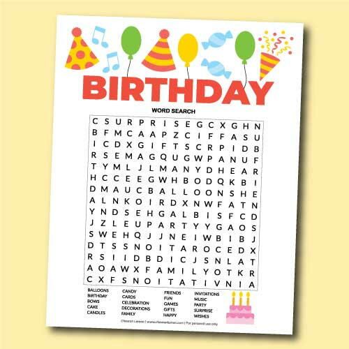 Birthday word search birthday words birthday party games for kids valentine words