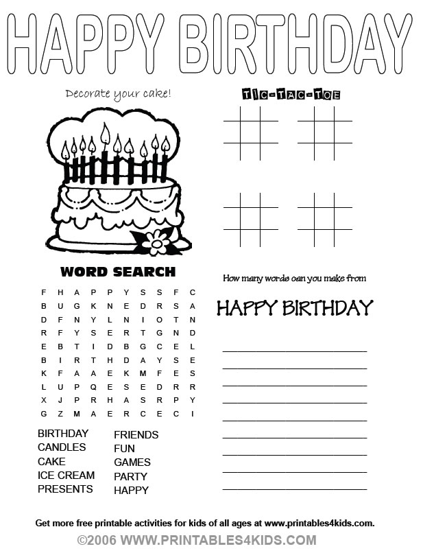 In birthday game sheet â word search tic tac toe â printables for kids â free word search puzzles coloring pages and other activities