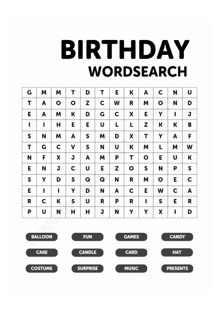Happy birthday word search activity shelter