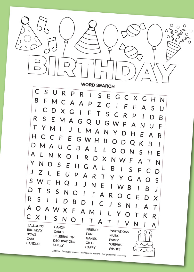 Printable birthday word search