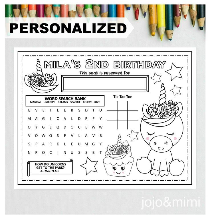 Personalized unicorn happy birthday printable placemat