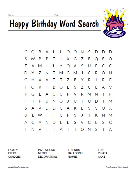 Happy birthday word search â free printable