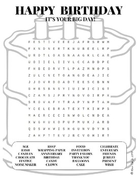 Happy birthday word search puzzle worksheet by mrworksheet tpt